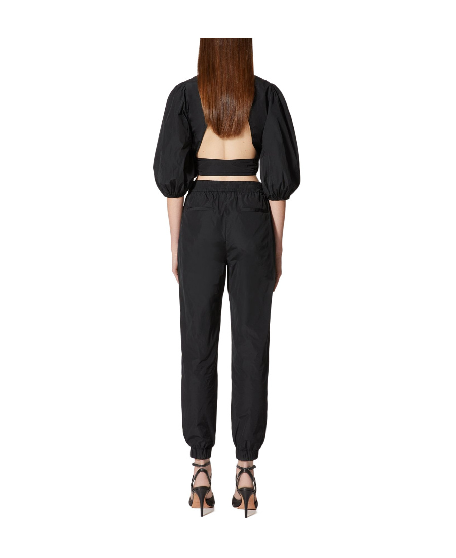 Red Valentino Black Crop Blouse With Bow And Triangle Cut-out Detail In Taffeta Woman In Black