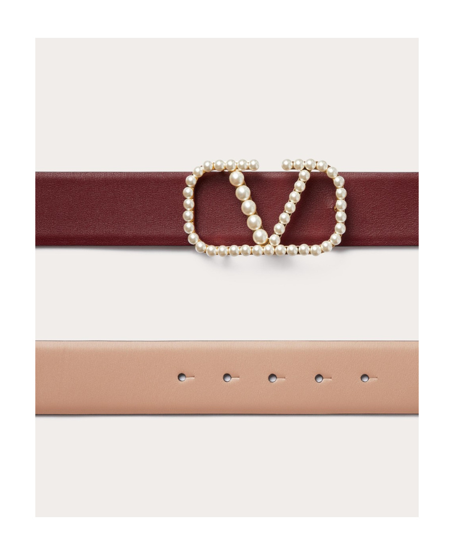 VALENTINO GARAVANI VLOGO SIGNATURE REVERSIBLE BELT IN SHINY CALFSKIN WITH PEARLS 40 MM