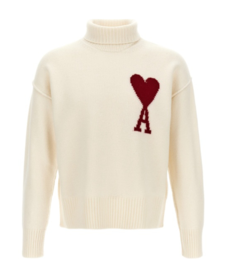Ami Alexandre Mattiussi High-necked Long-sleeved Wool Sweater In White
