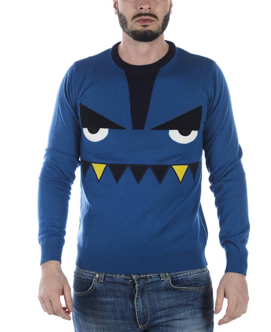 Fendi Pattern Jacquard Round-neck Pullover In Blue