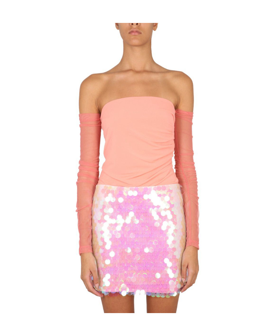 Helmut Lang Sheer Off-the-shoulder Top In Pink