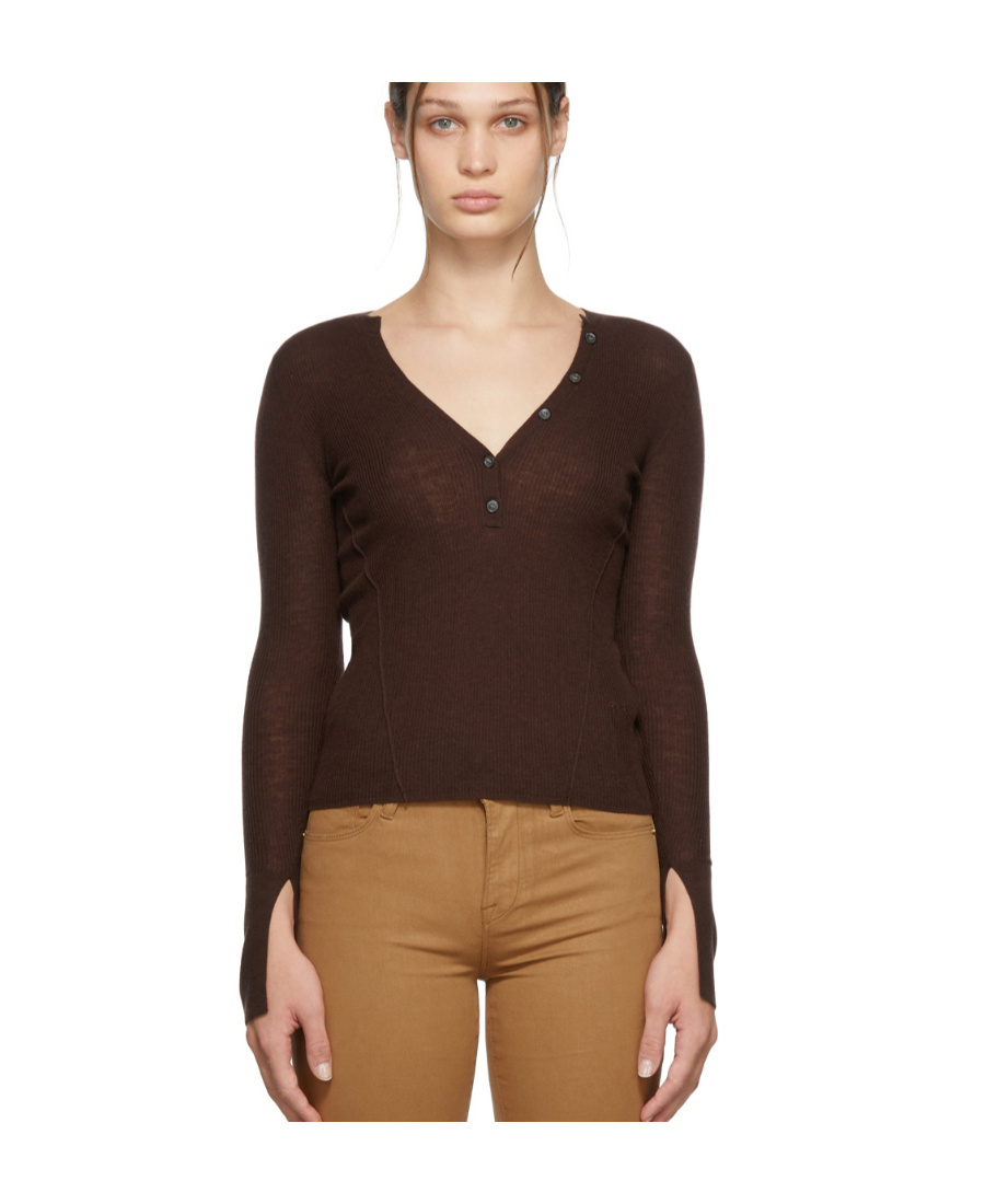 FRAME DECORATIVE-BUTTON WOOL-BLEND KNIT TOP