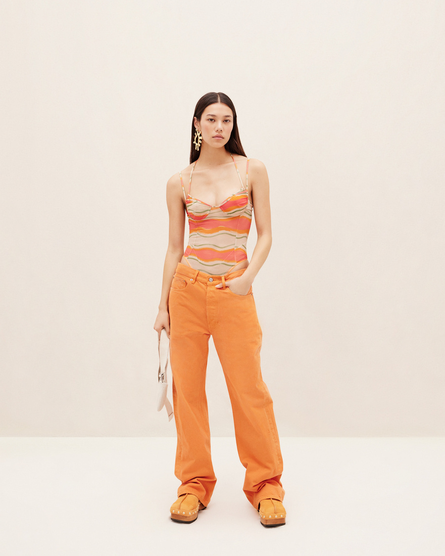 Shop Jacquemus Graphic-print Mesh Bodysuit In Nude