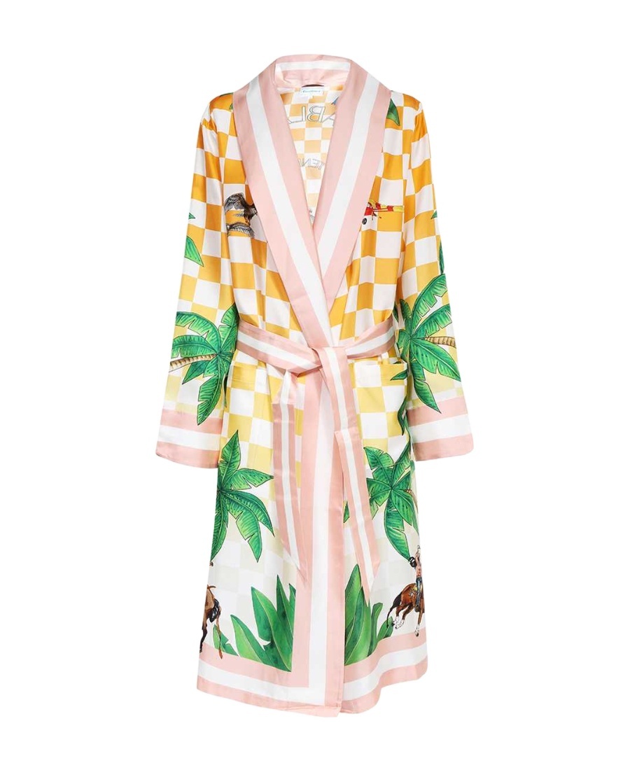 Casablanca Printed Silk Robe In Nude