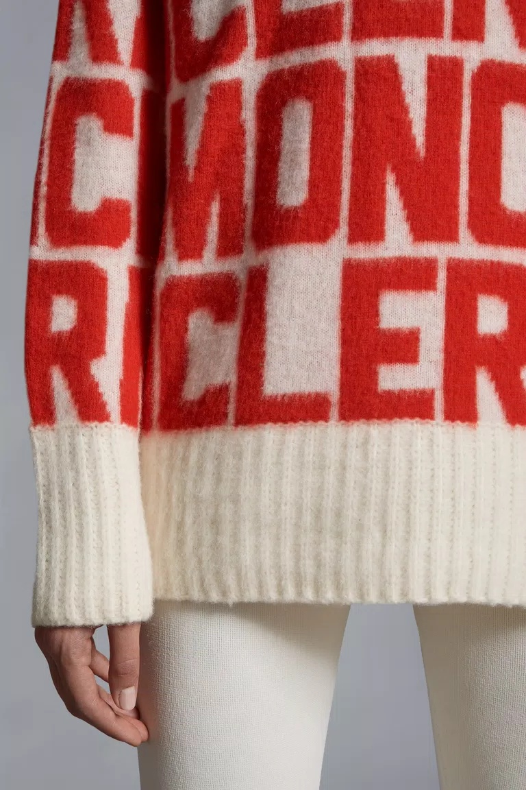 Moncler Red & White Jacquard Sweater In Black
