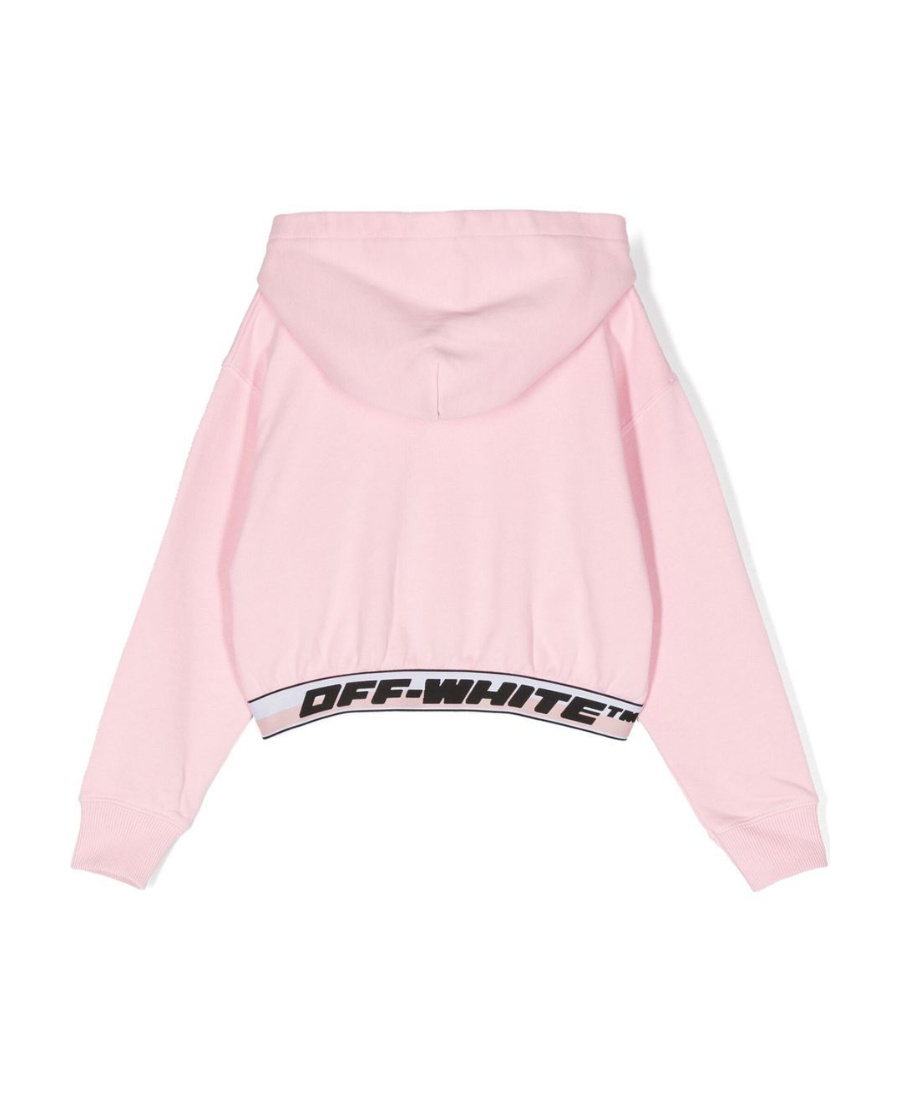 Off-white Logo Cropped Cotton Jersey Hoodie In Pink