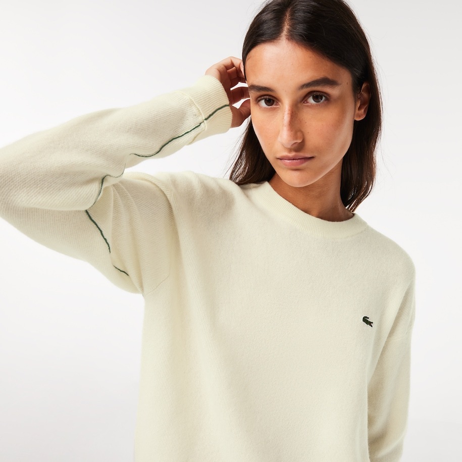 Lacoste Long-sleeved Wool Sweater In Neutral