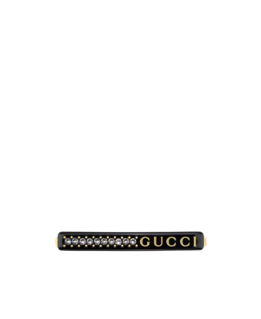 Gucci Logo-print Crystal-embellished Hair Clip In Black