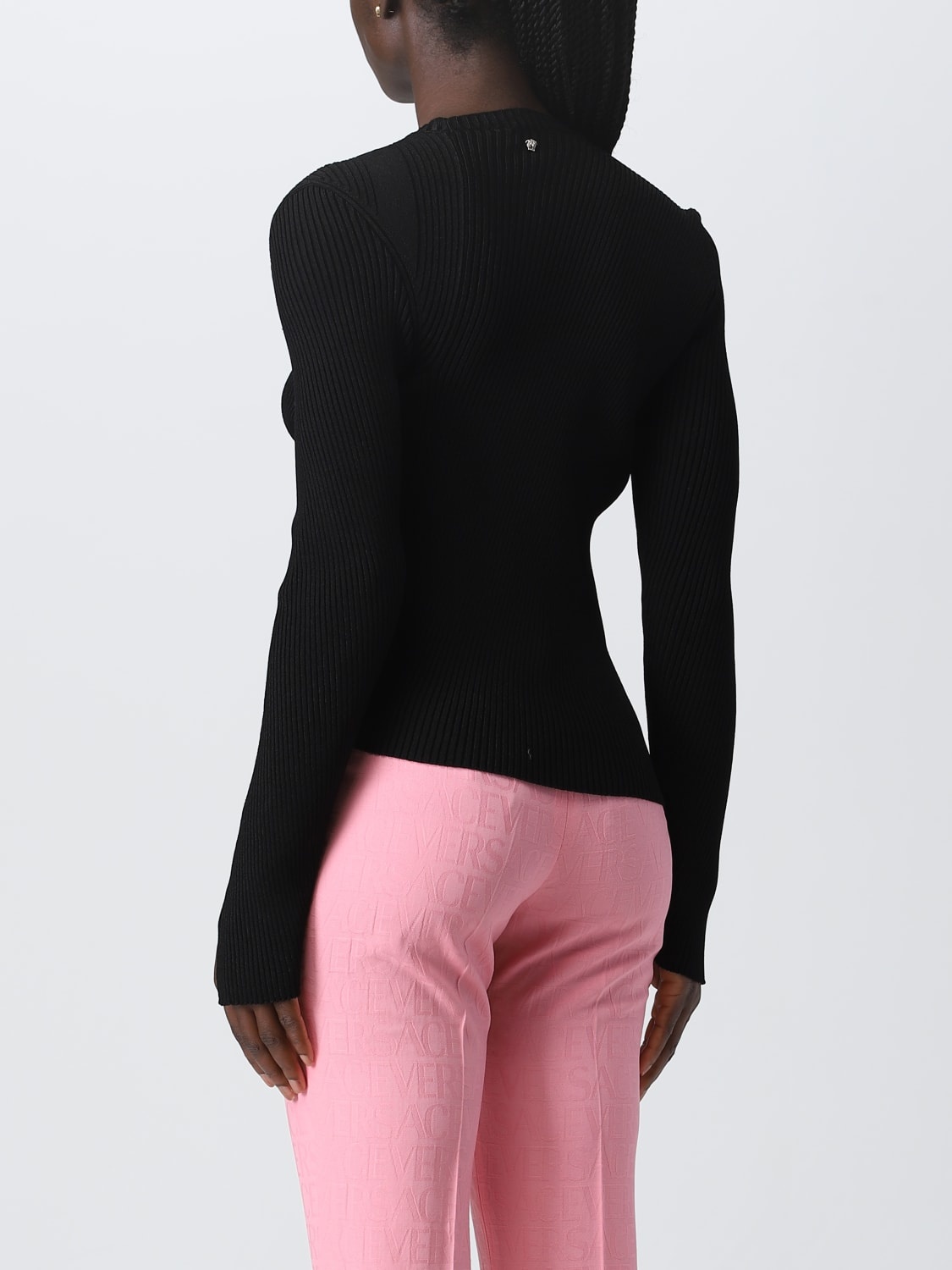 Versace Asymmetric Hem Viscose Blend Sweater In Black