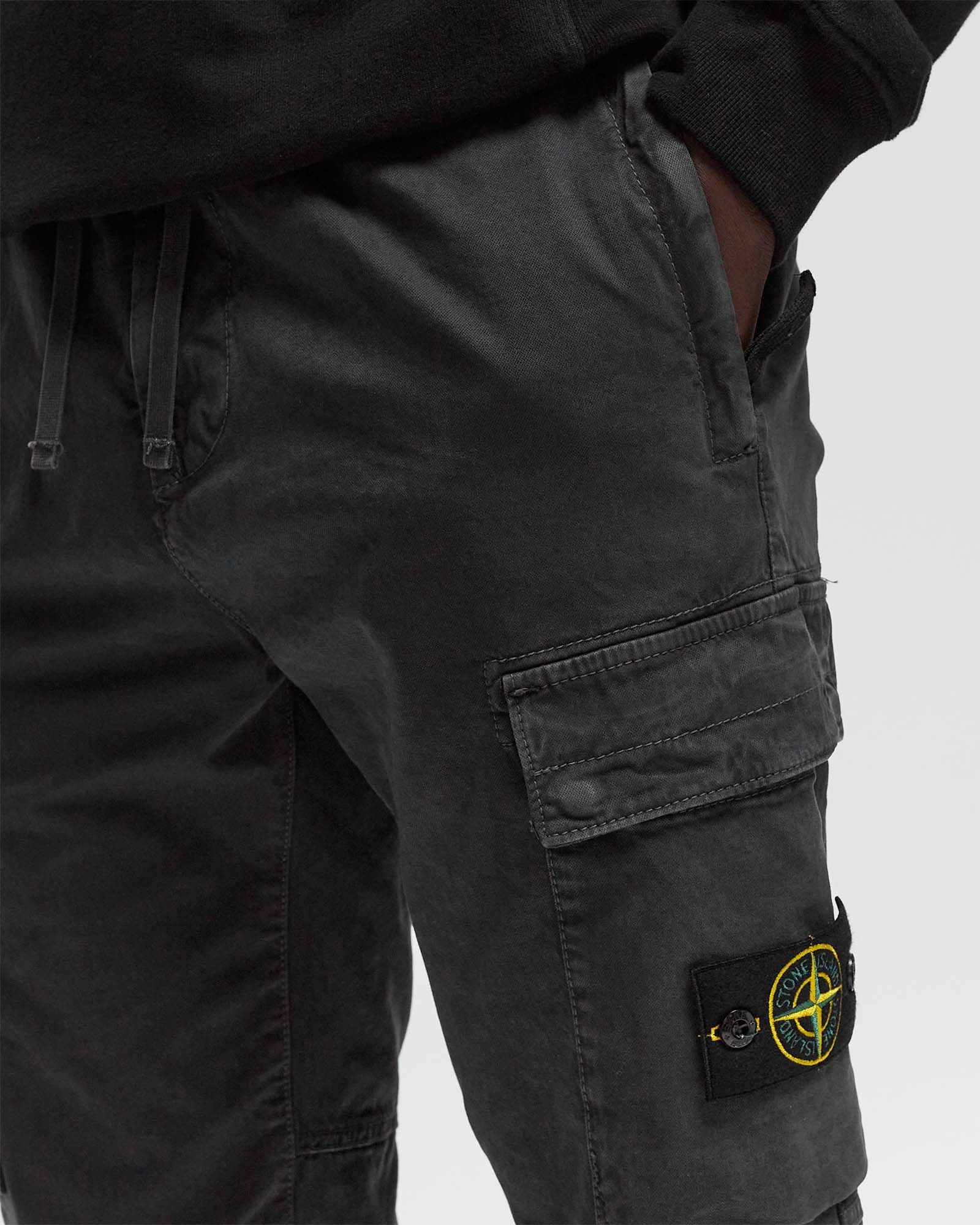 Stone Island Tapered Garment-dyed Cotton-blend Cargo Trousers In Black