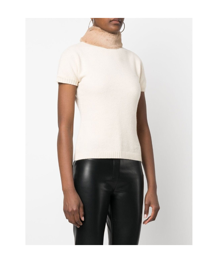 Blumarine Faux-fur Neck Top In White
