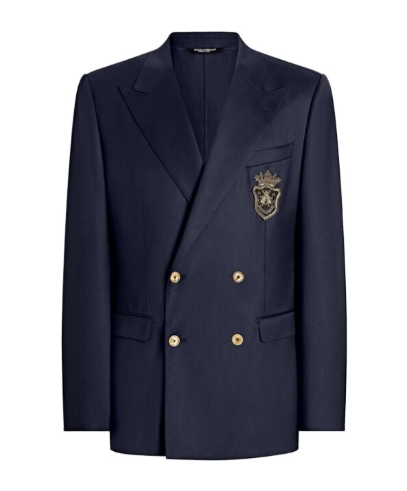 Dolce & Gabbana Men Double-breasted Wool Jacket With Patch In Black