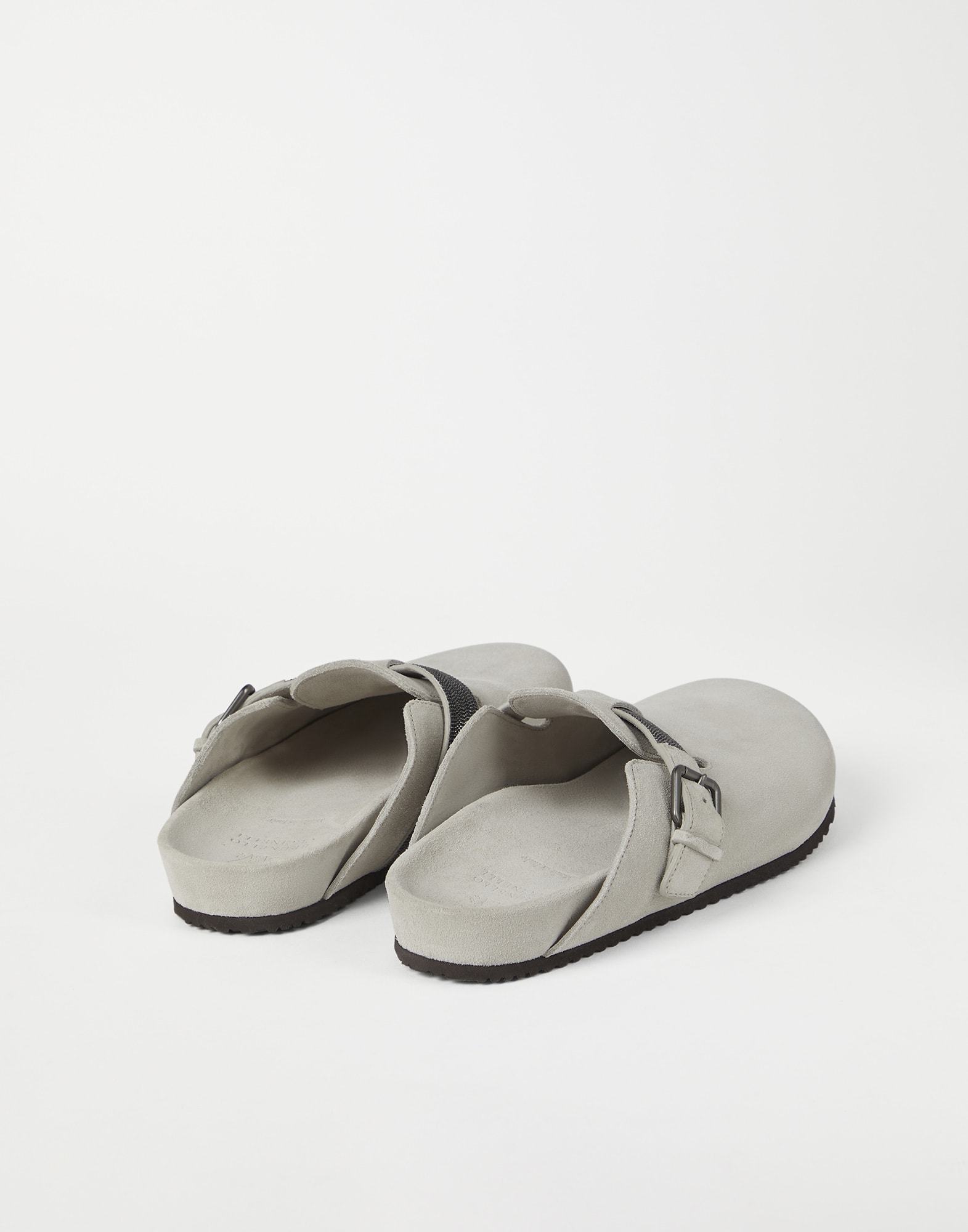 Brunello Cucinelli Monili-detail Suede Slippers In Light Gray