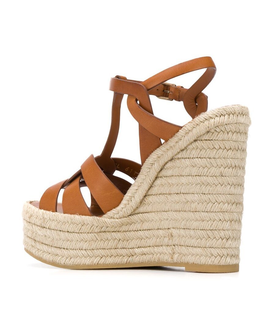 Shop Saint Laurent Tribute 85mm Wedge Sandals In Nude