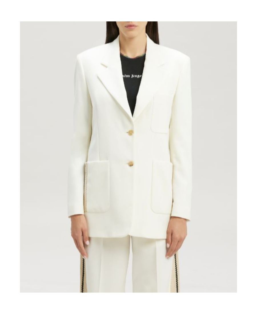 Palm Angels Knitted Tape-detail Blazer In White