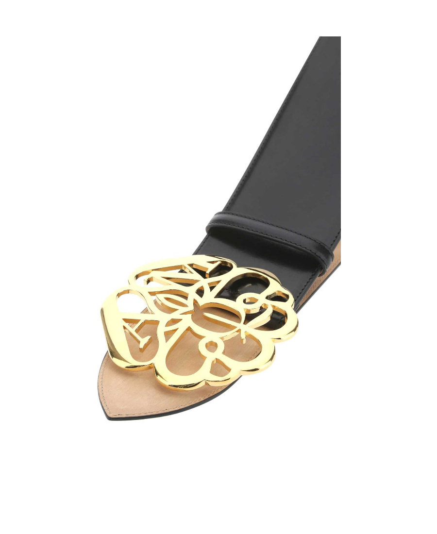 Alexander Mcqueen Signature Logo Leather Belt In Black