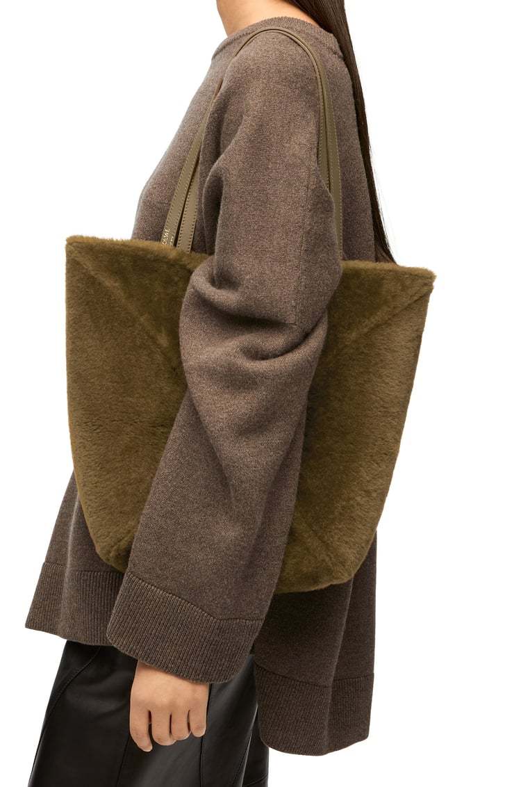 Loewe Puzzle Fold Logo Handbag In Deep Khaki Green