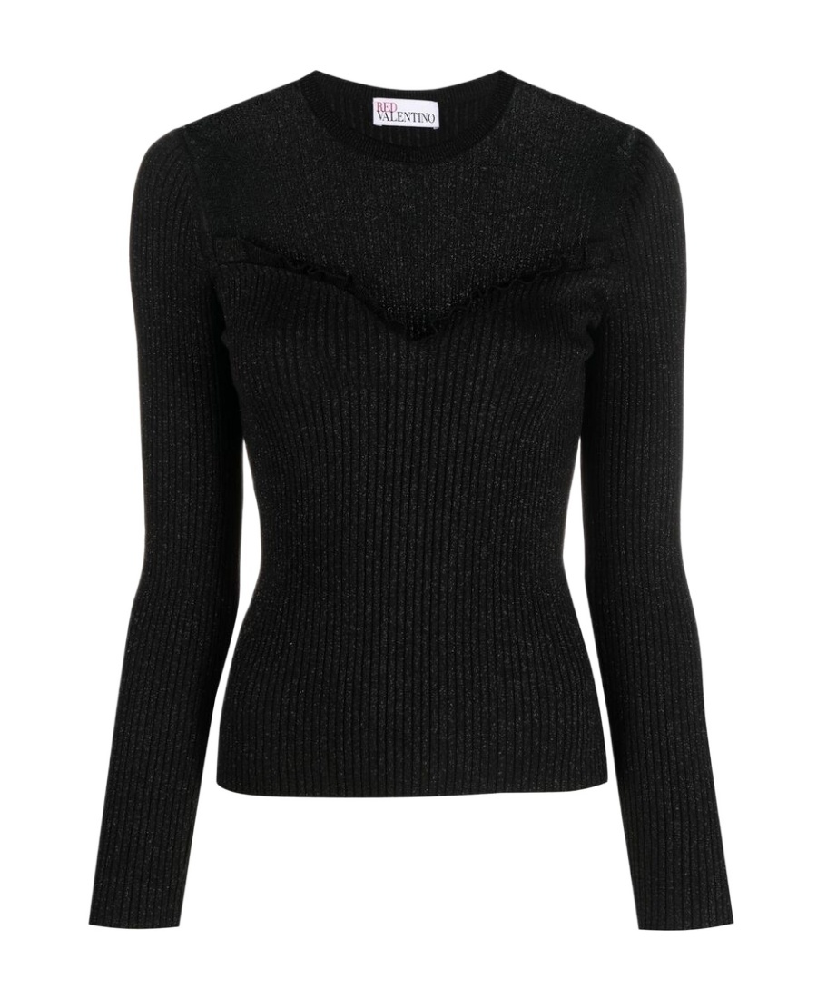 Red Valentino Point D'esprit-paneled Ribbed-knit Top In Black