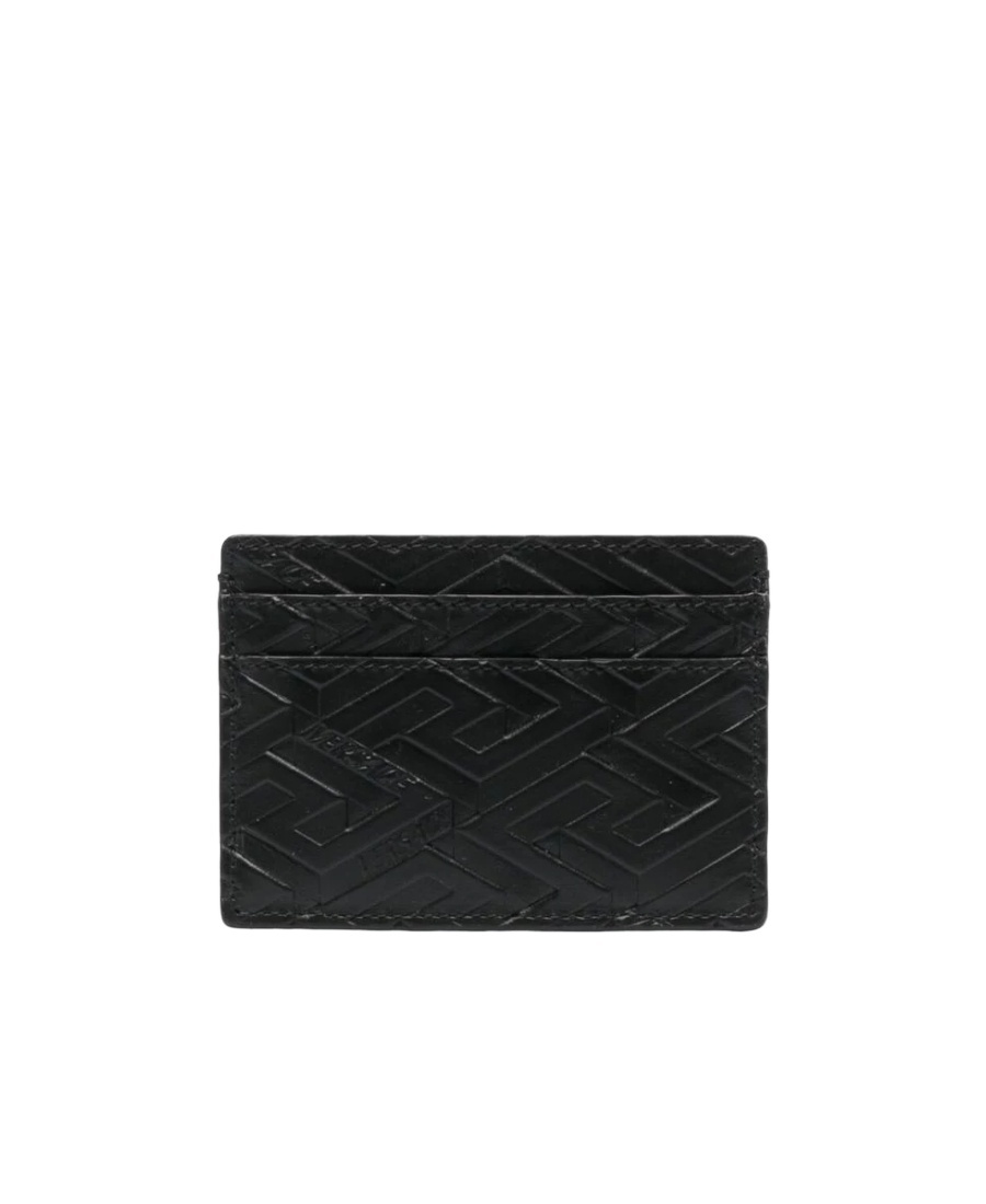 Versace Logo Embossed Card Holder In Black