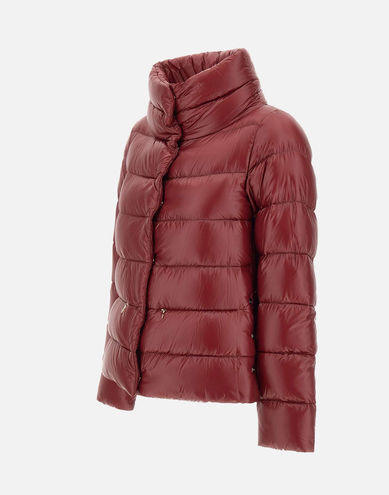 Herno Quilted High Neck Jacket With Lateral Split In Red