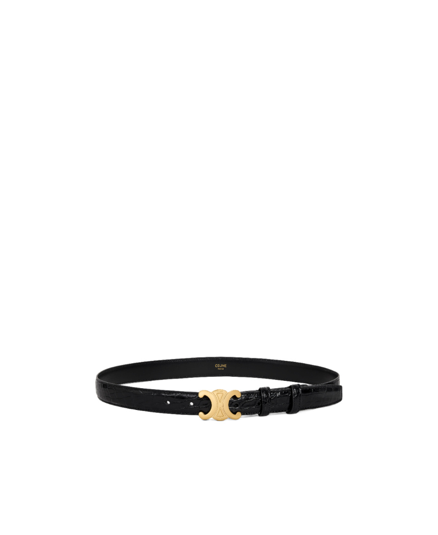 Celine Medium Triomphe Belt In Alligator In Black