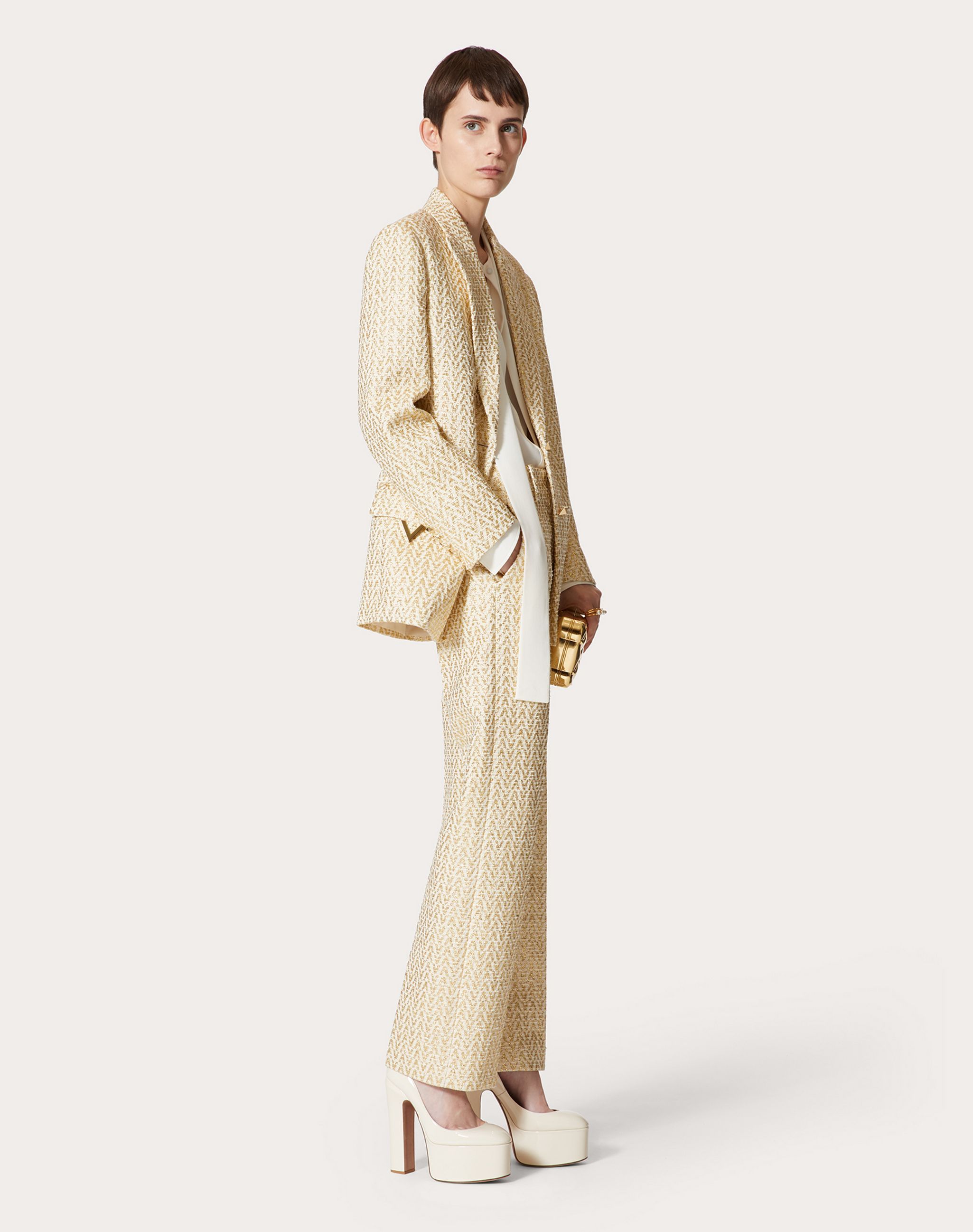 Valentino Optical  Bouclé Trousers In Multi