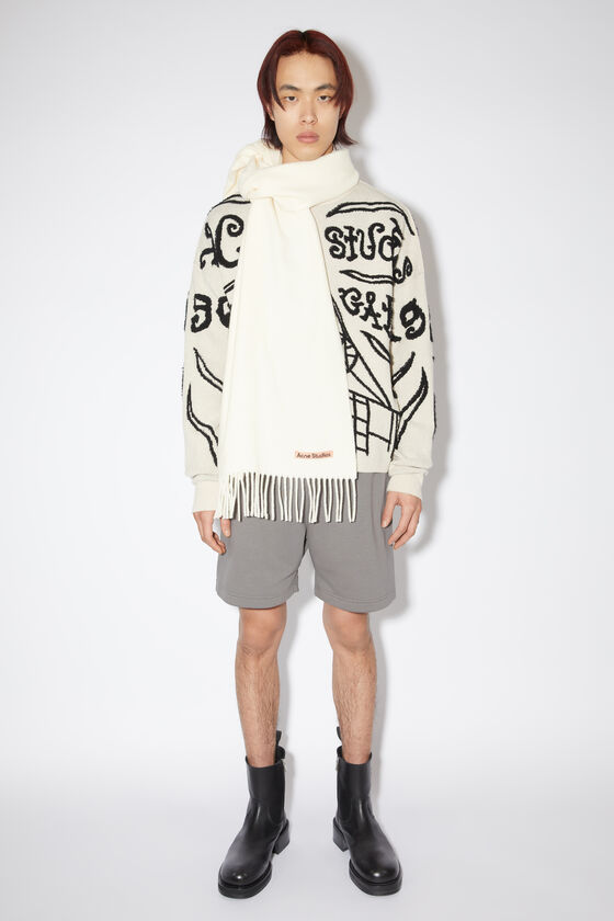 Acne Studios Logo-tag Fringed Wool Scarf In White