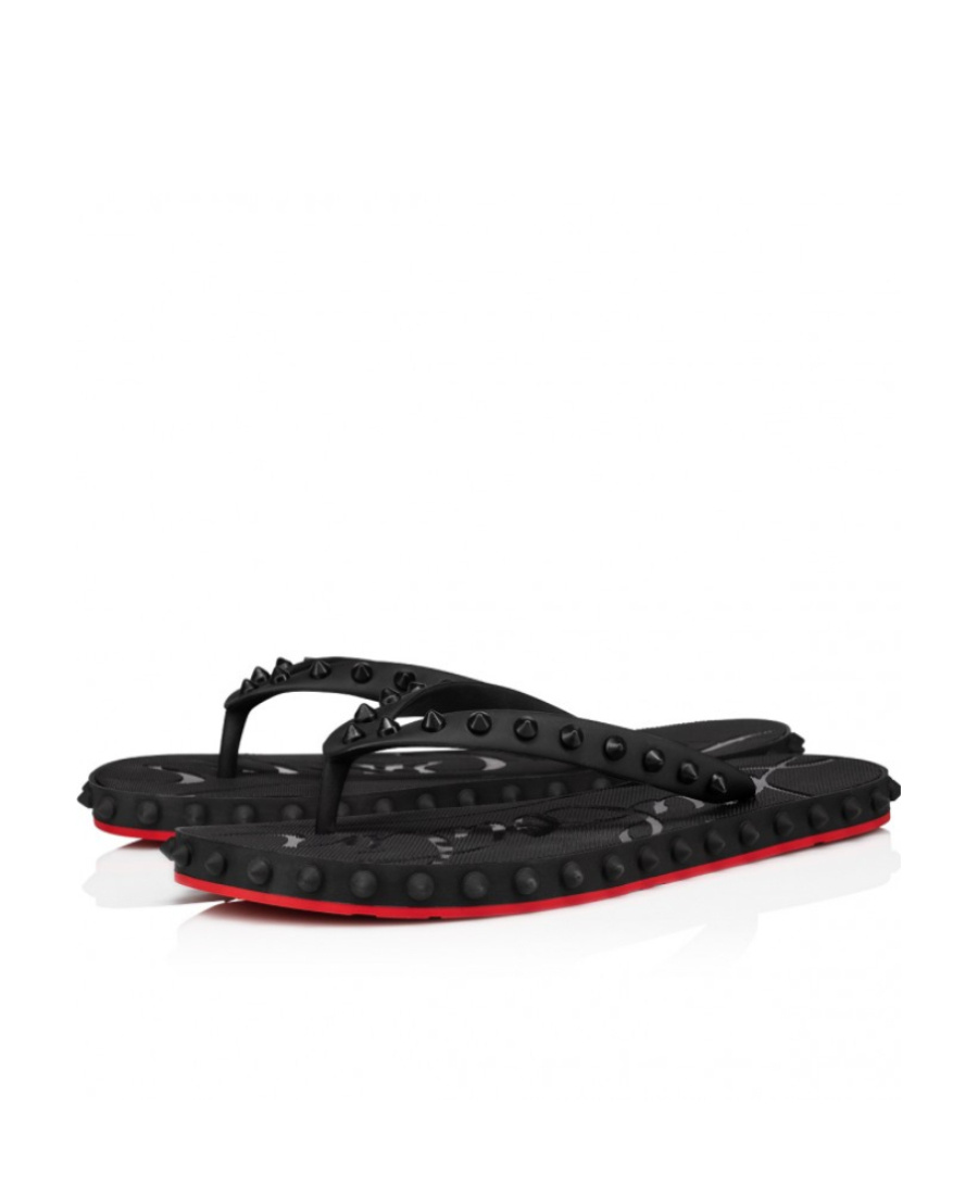 Shop Christian Louboutin Super Loubi Spike-embellished Flip-flops In Black
