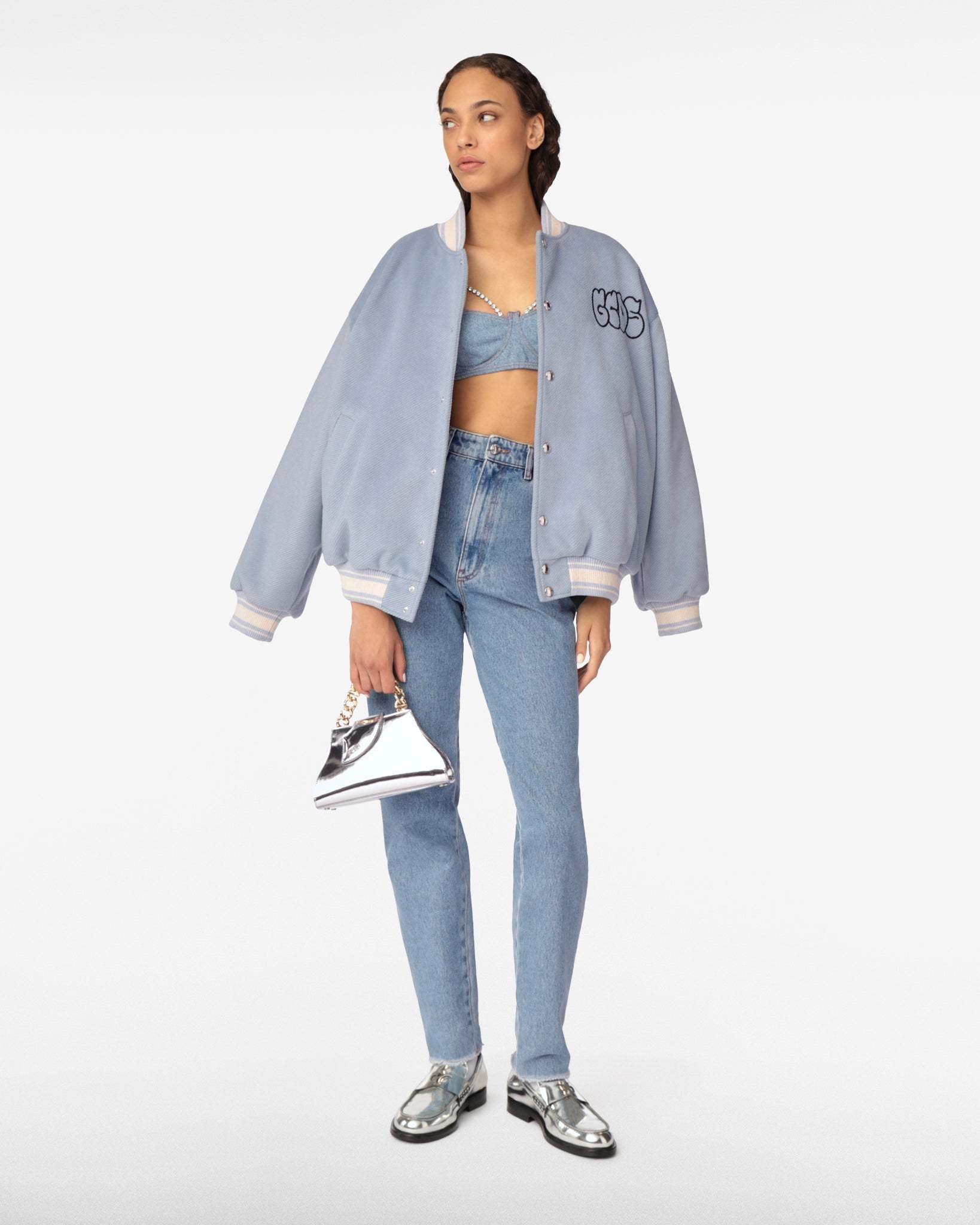 Gcds Chocker Rhinestone-detailed Jeans In Blue