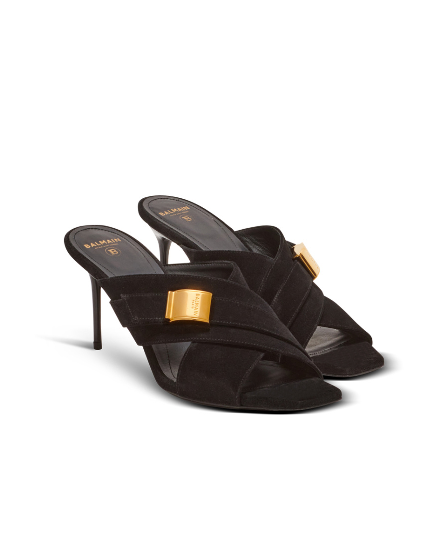 Balmain Square-headed High-heeled Sandals In Black