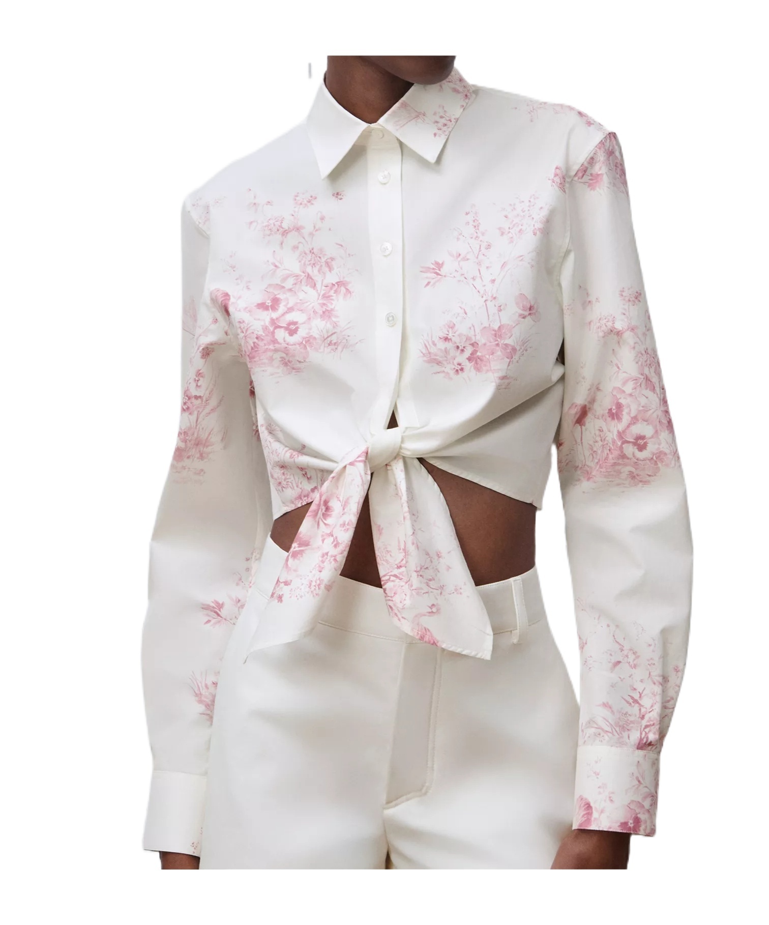 Dior Iviera Tied Cropped Blouse In White And Pink