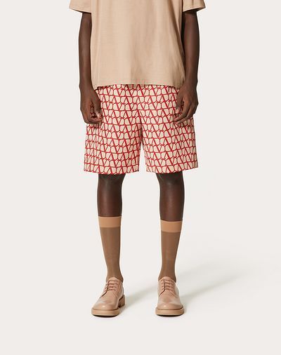 Valentino Bermuda In Faille Di Seta Con Stampa Toile Iconographe All Over In Nude