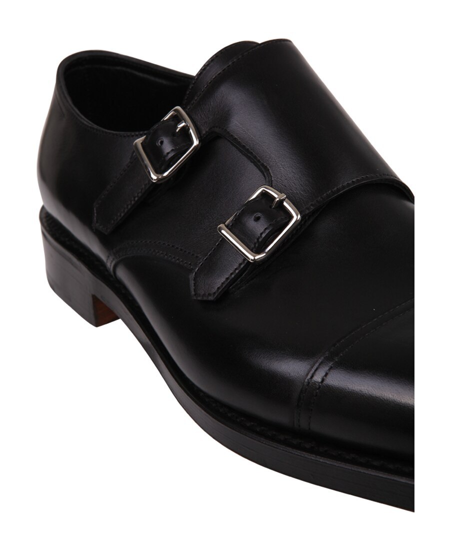 John Lobb Hand-sewn Black Calf Leather Double Buckle Shoe In Black