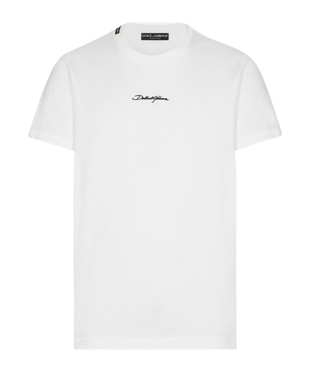 Dolce & Gabbana White Crewneck T-shirt With Signature Logo In Cotton Man In White