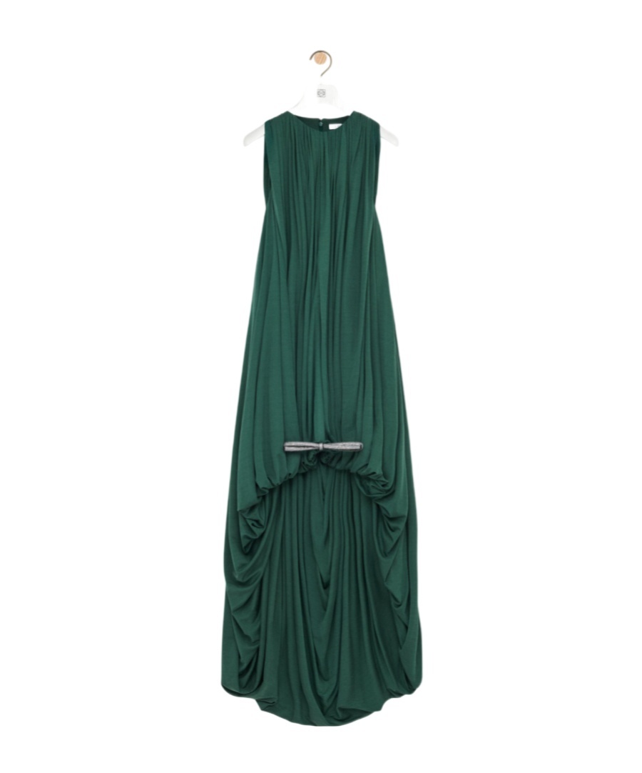 Loewe Silk High-low Midi Dress In Green