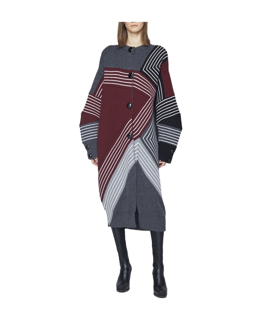 Stella Mccartney Crewneck Buttoned Coat In Brown
