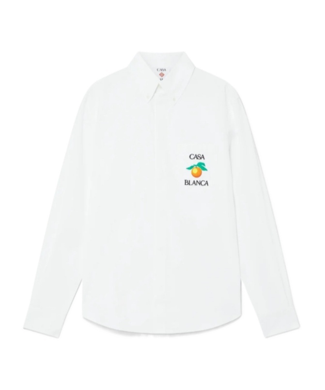 Casablanca White Shirt With Button-down Collar And Logo Embroidery On The Front In White