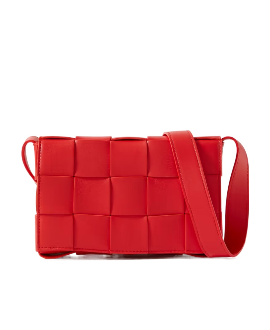 Bottega Veneta Small Cassette Leather Crossbody Bag In Red