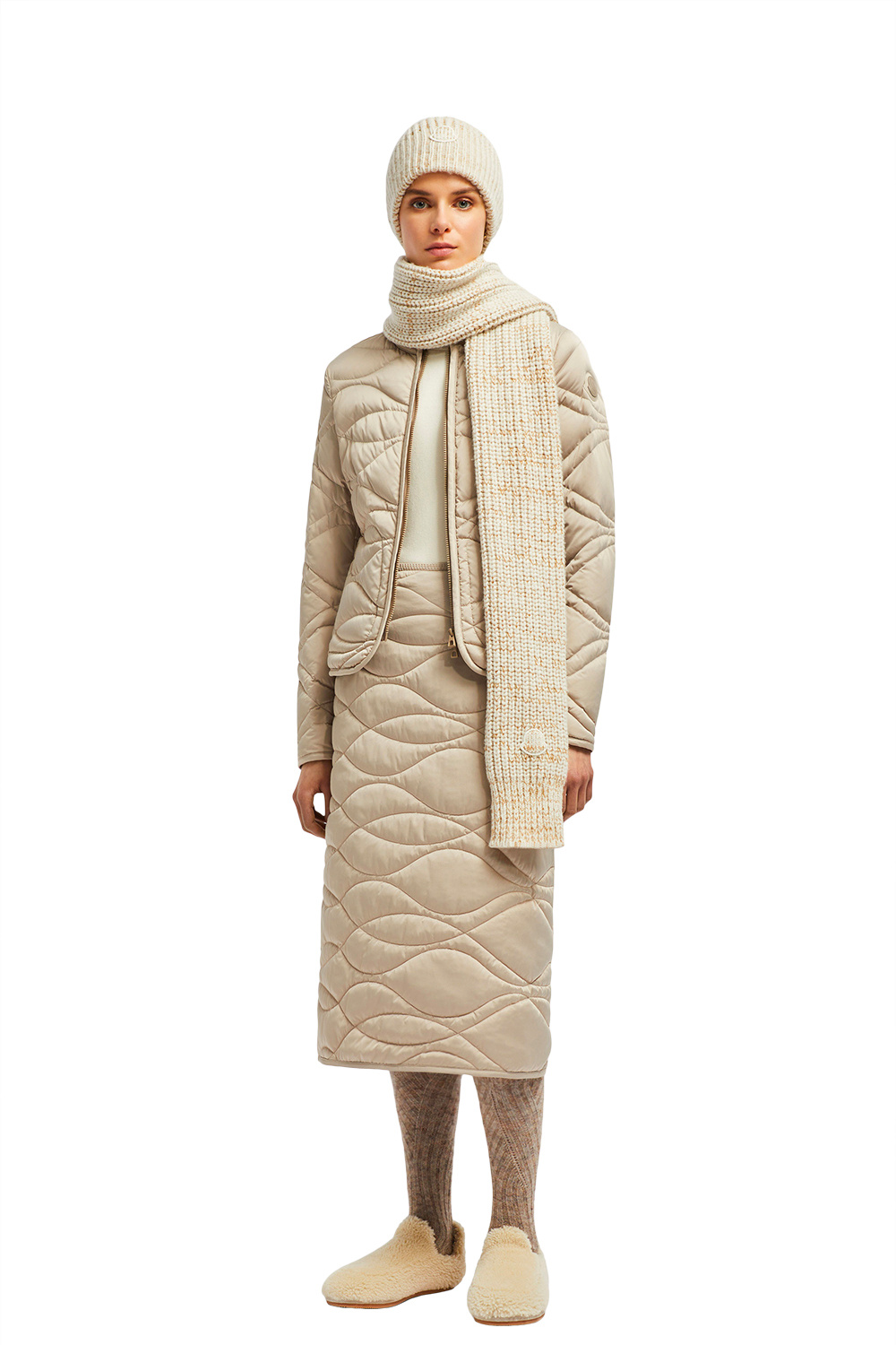 Moncler Quilted Midi Skirt In Nude