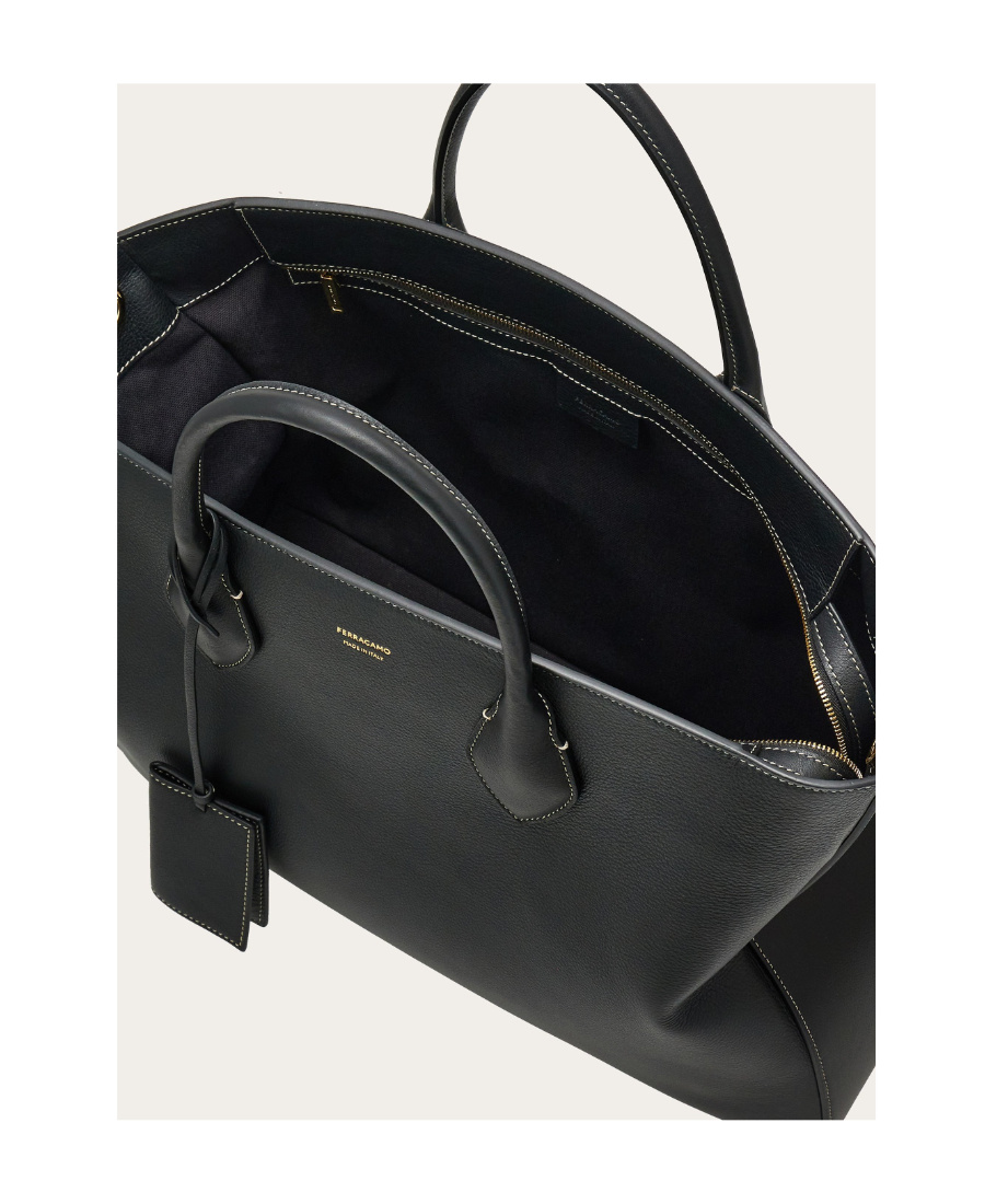 Shop Ferragamo Top Handle Shoulder Bag In Black