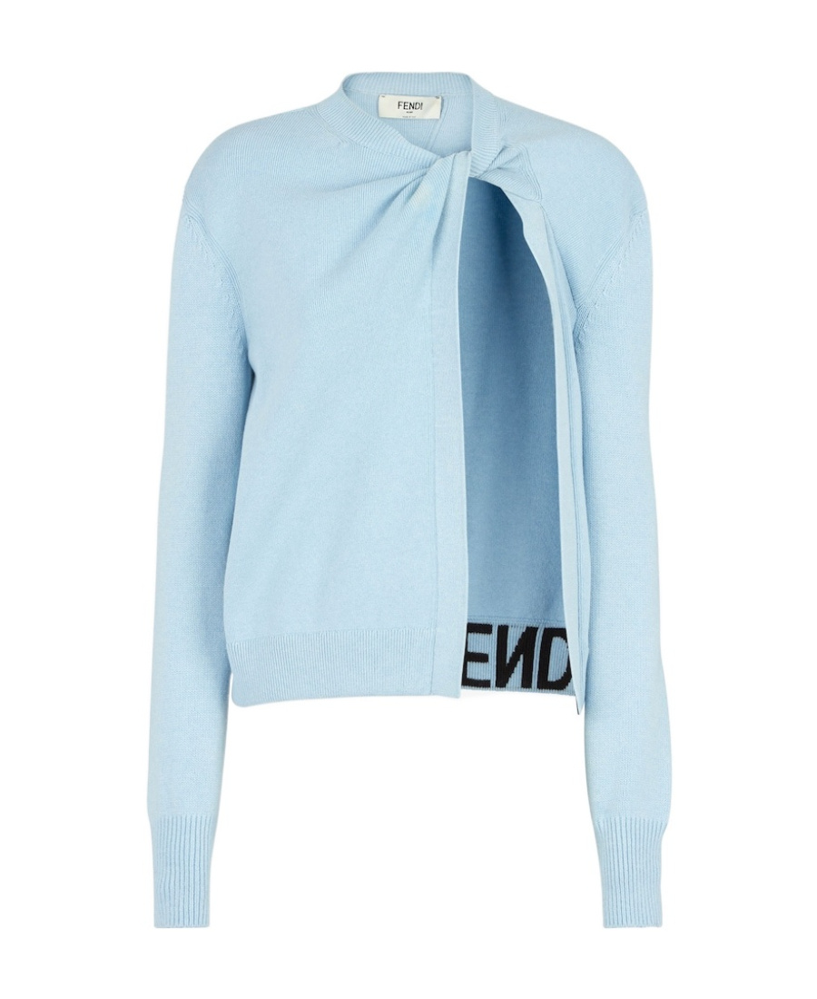Fendi Light Blue Cashmere And Wool Cardigan In Blue