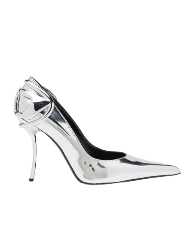 Diesel D-ten & Half-metallic Pumps With Curved Heel In White