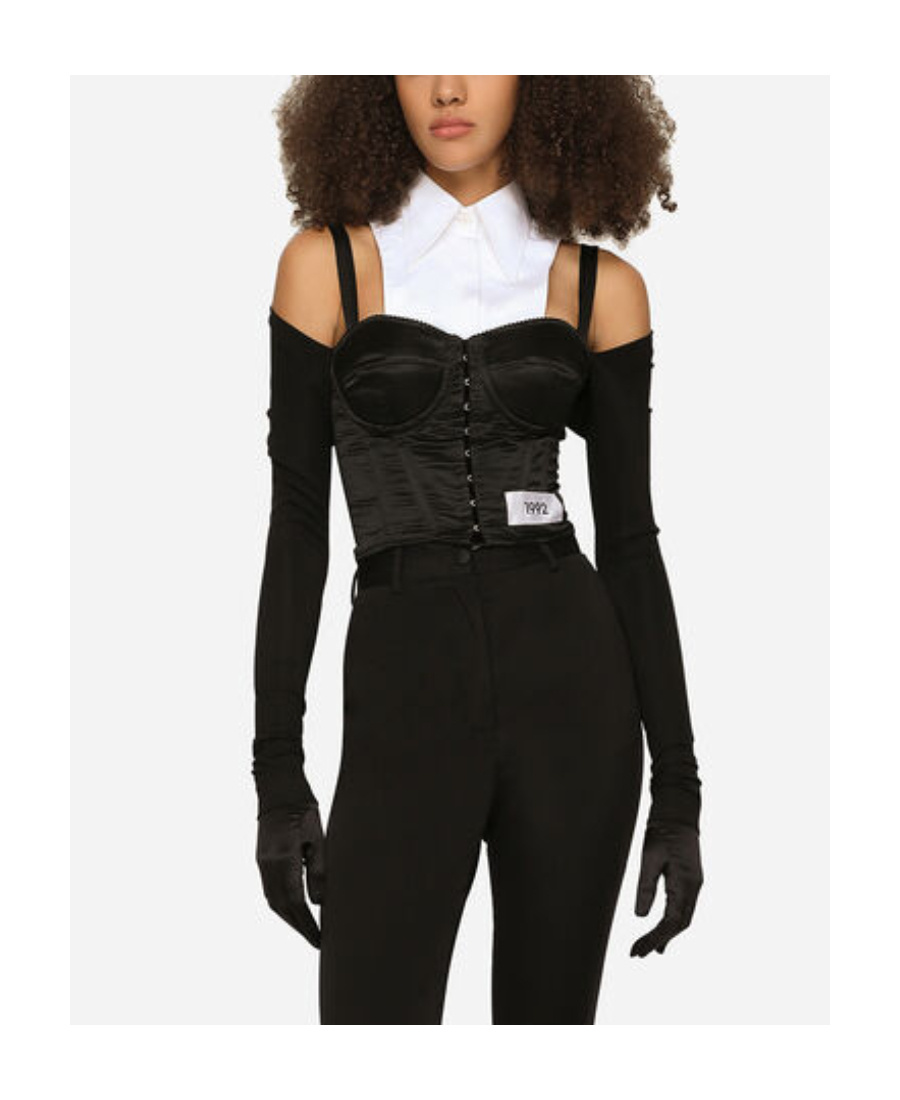 Shop Dolce & Gabbana Layered-shirt Corset Top In Black