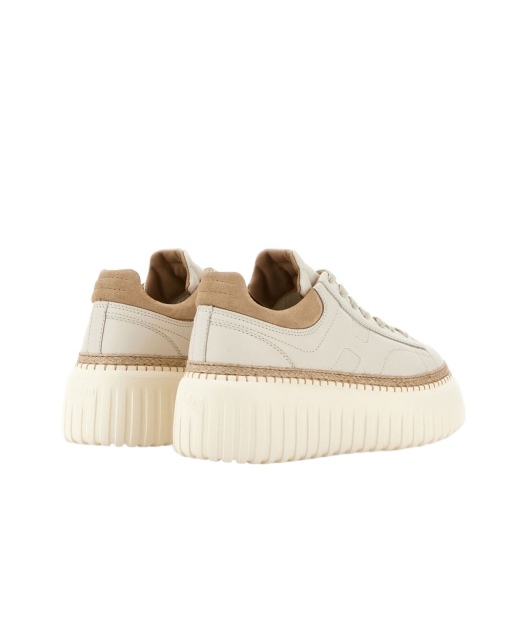 Hogan Ivory Brown Lace-up Sneakers With Textured Sole In Neutral