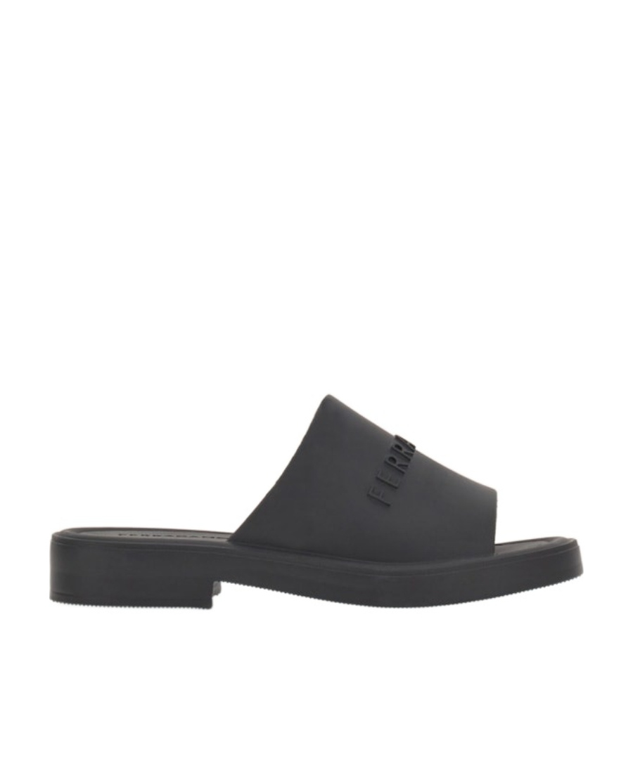 Ferragamo Crossover-strap Leather Slides In Black