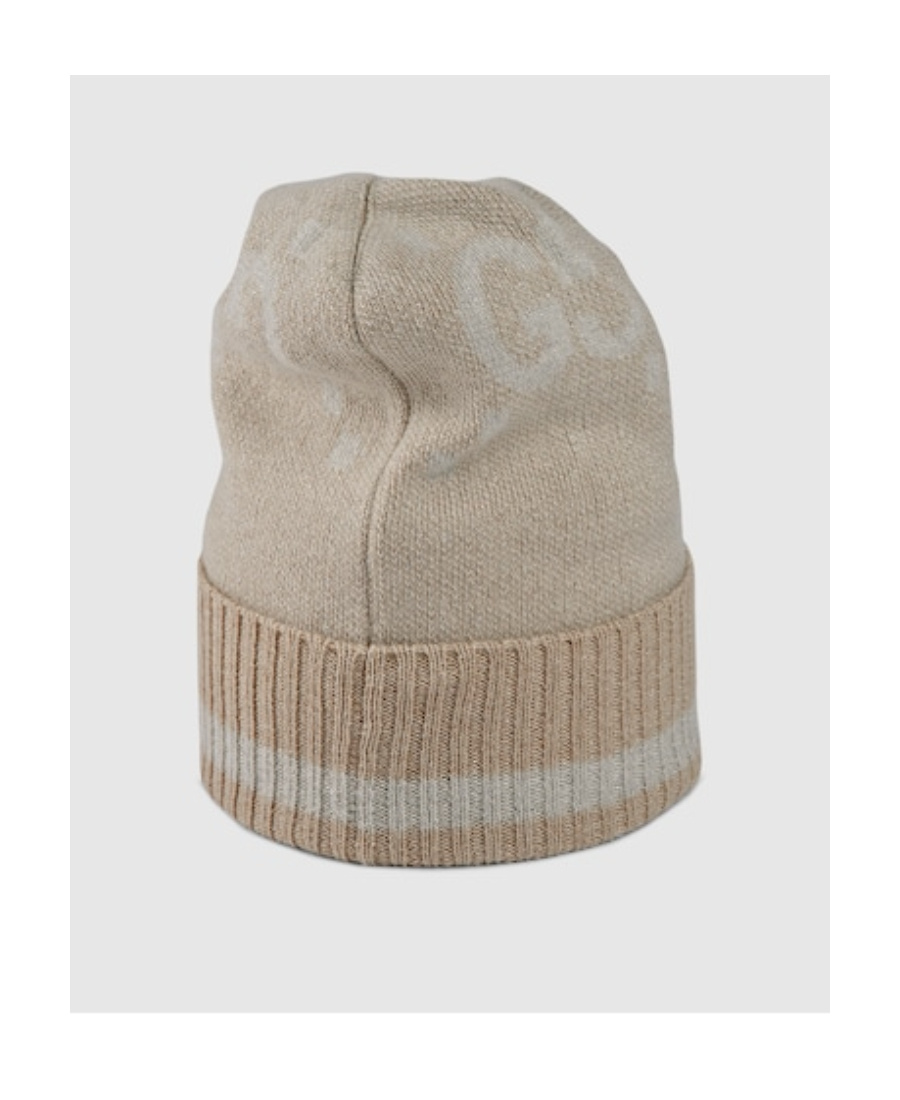 Gucci Gg Damier-jacquard Cashmere Beanie In Nude