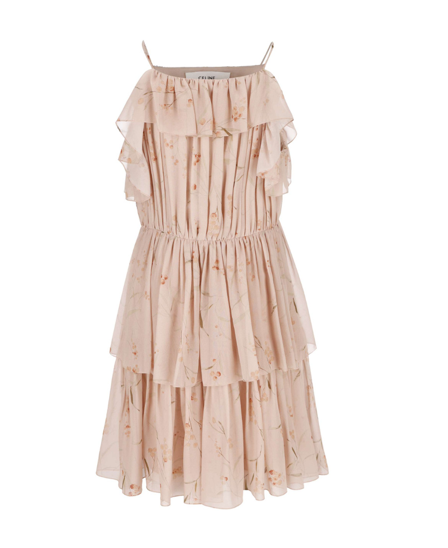 Celine Mulberry Silk Printed Short Dress In Pink