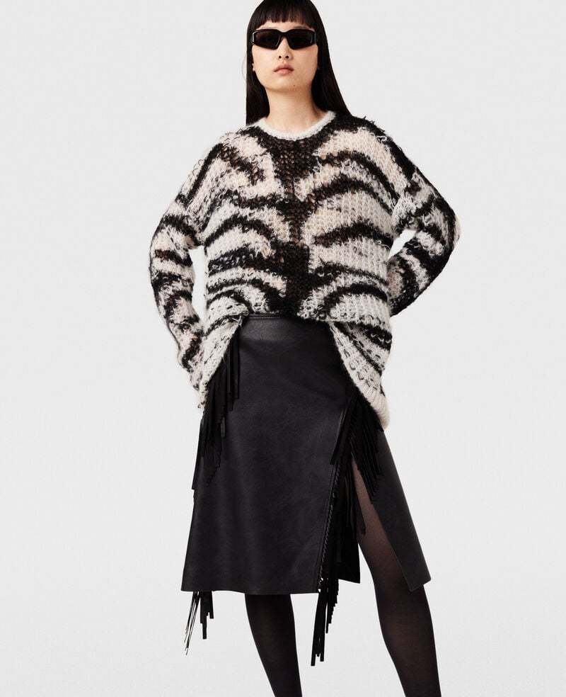 Stella Mccartney Fringe Alter Mat Midi Skirt In Black