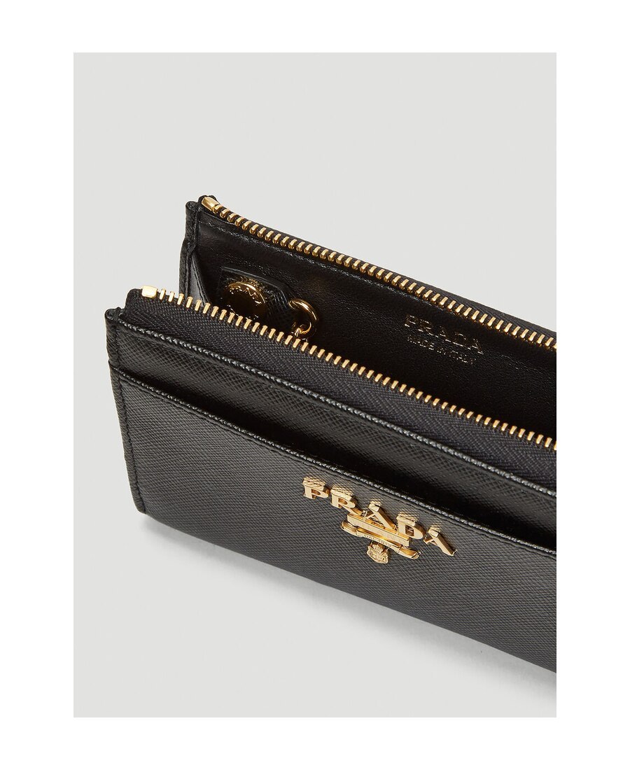 Prada Leather Keychain Wallet In Black