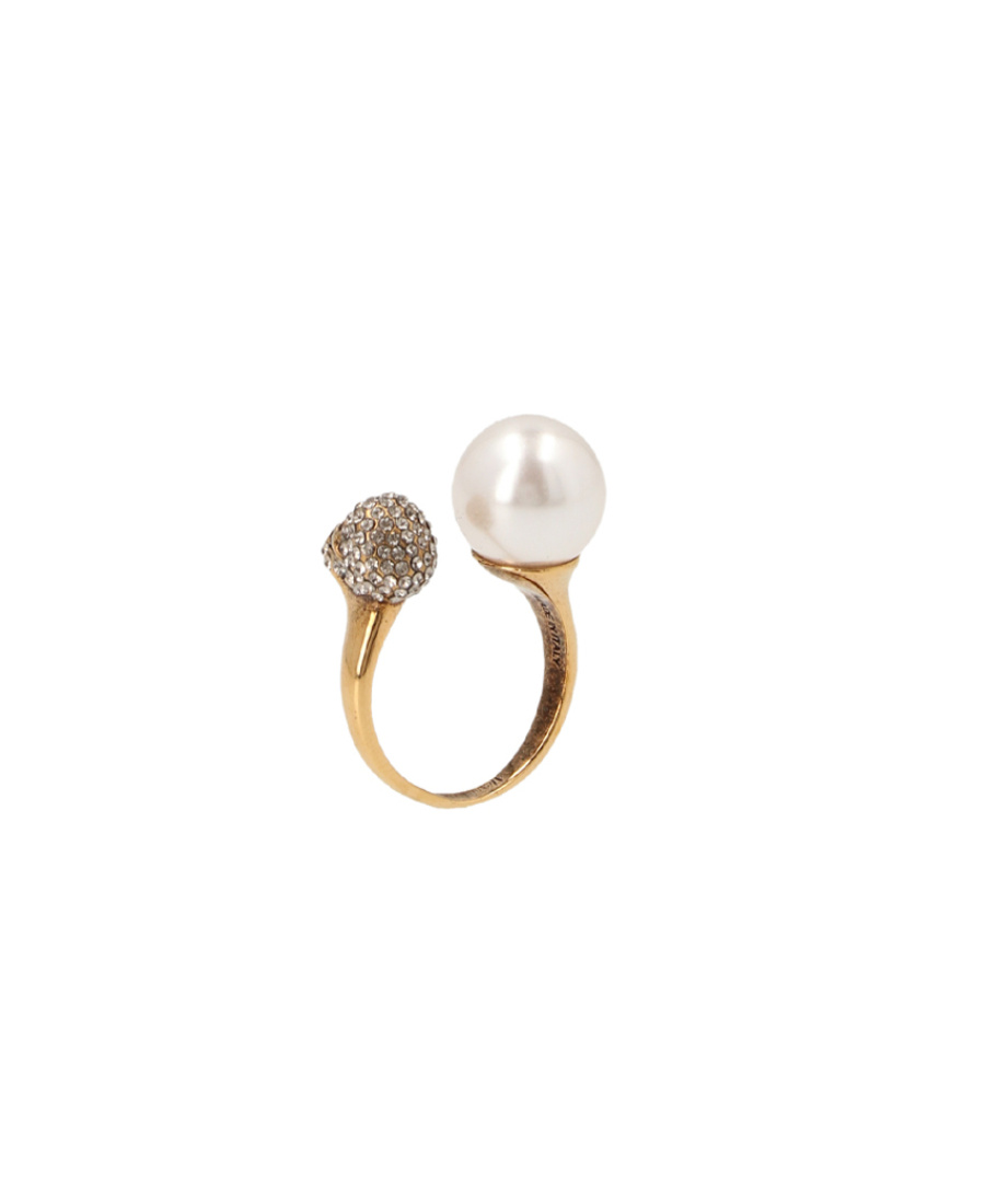 Alexander Mcqueen Pearl-embellished Skull Ring In White